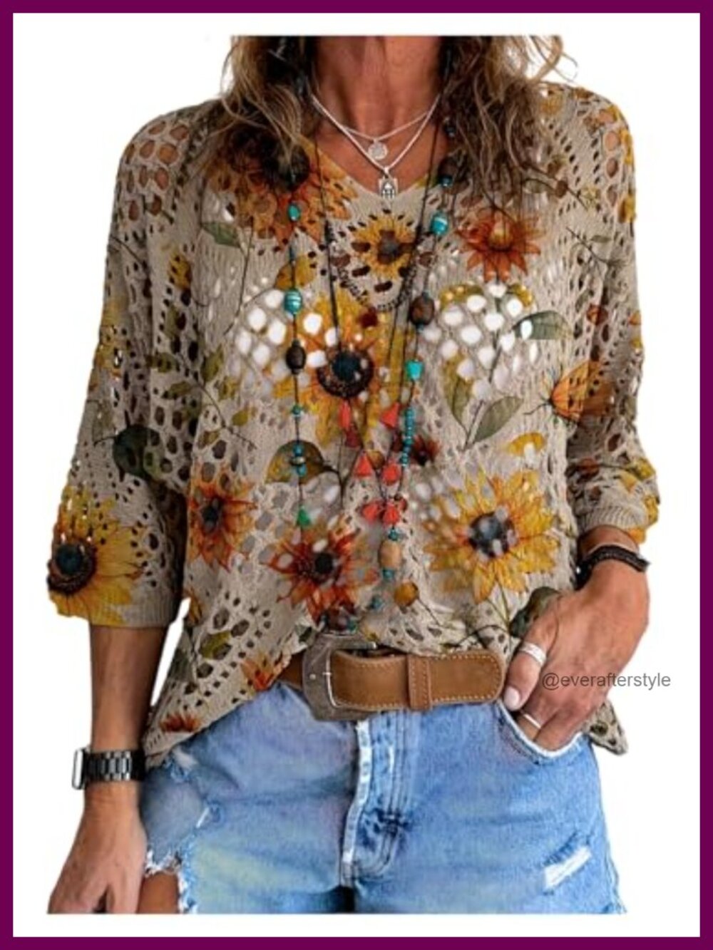 Crochet Knit Short Sleeve Sweater Boho V Neck Lightweight Beach Vacation Top